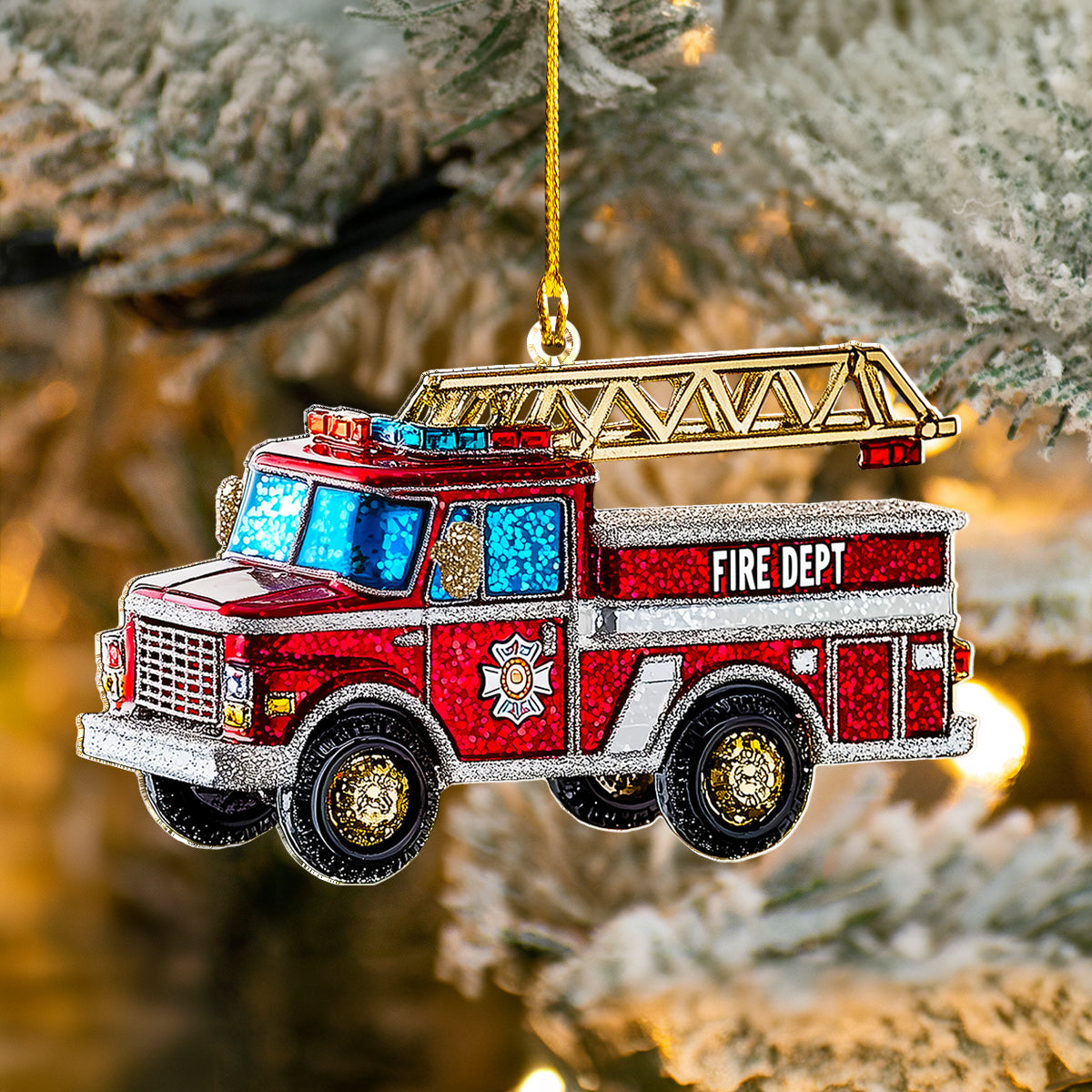 Shineful 2D Acrylic Ornament - Festive Fire Engine