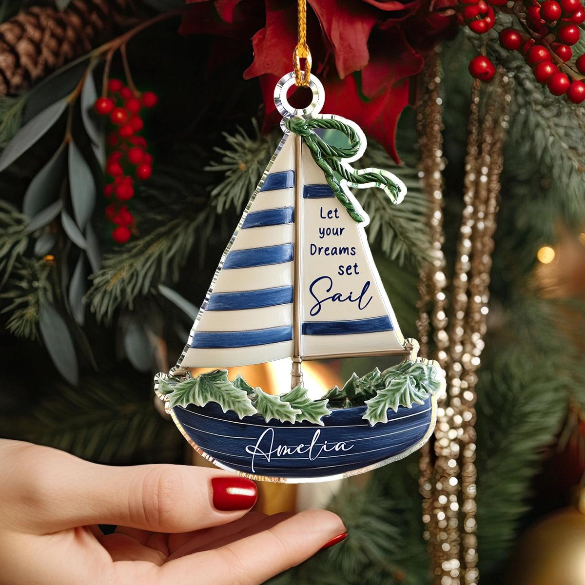 Shineful 2D Acrylic Ornament - Personalized Dreamy Sailboat