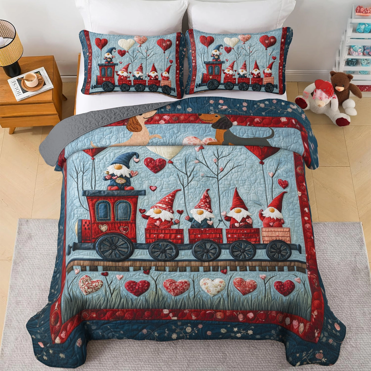 Shineful All Season Quilt 3-Piece Set Valentine's Gnome Express