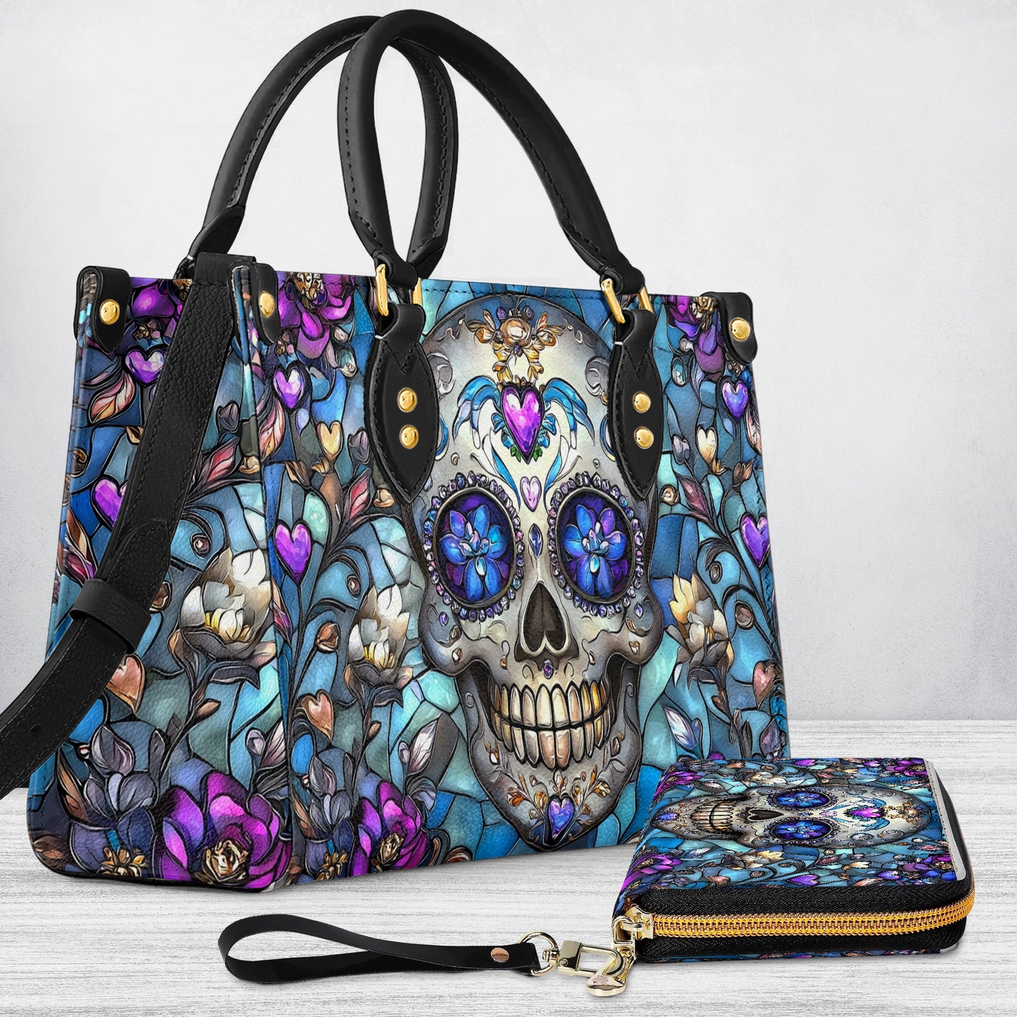 Glänzende Ledertasche Lumina Gothic Skull