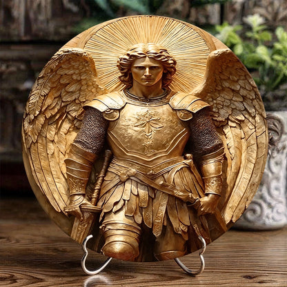 Shineful 2D Wooden Plaque, Hanging Decor, Door Sign Guardian Gold Angel