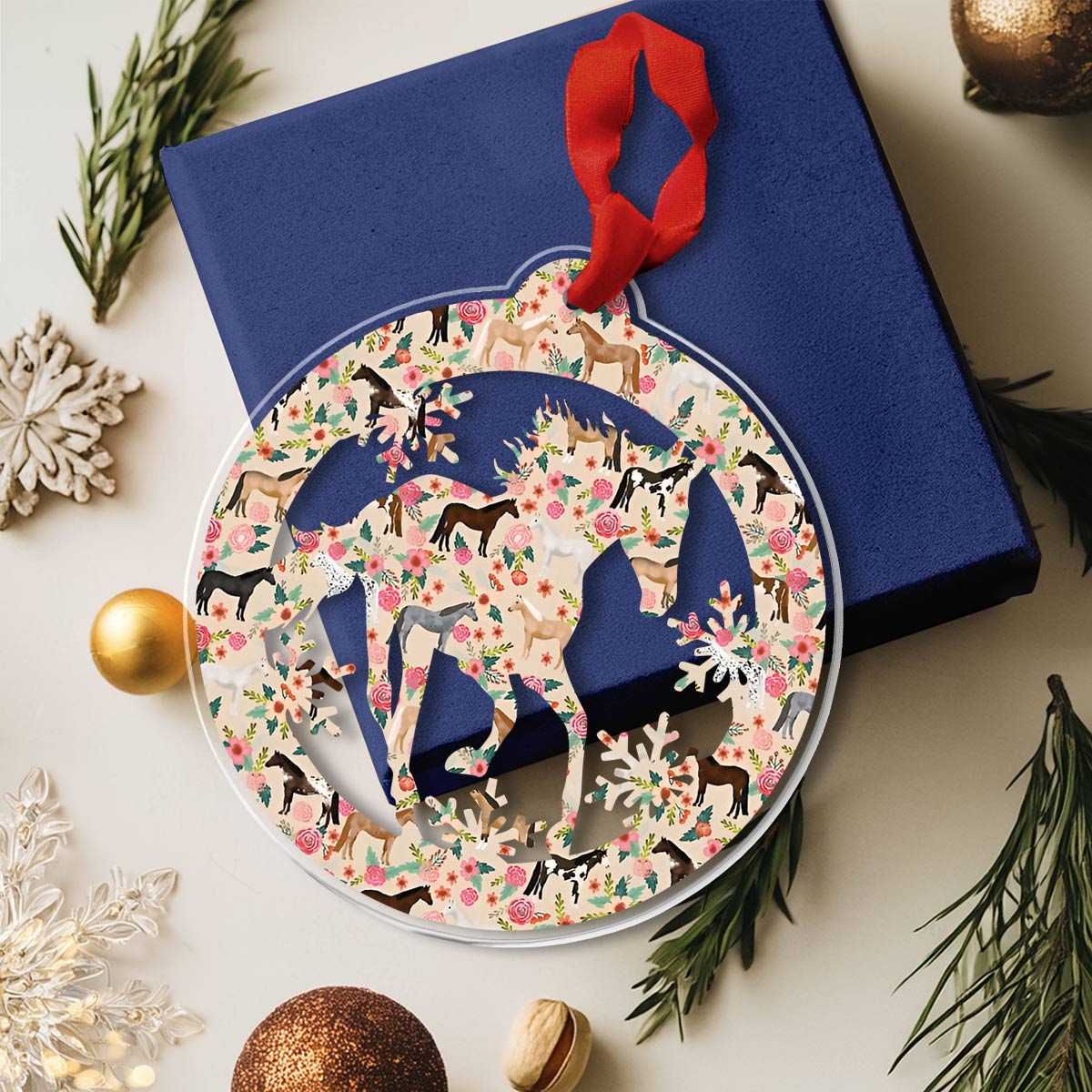 Shineful 2D Acrylic Ornament Floral Horse