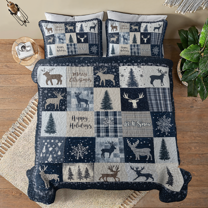 Shineful All Season Quilt 3-Piece Set - Navy Reindeer Wonderland