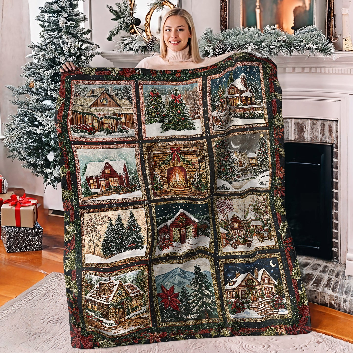 Shineful Fleece Blanket Christmas Village Charm