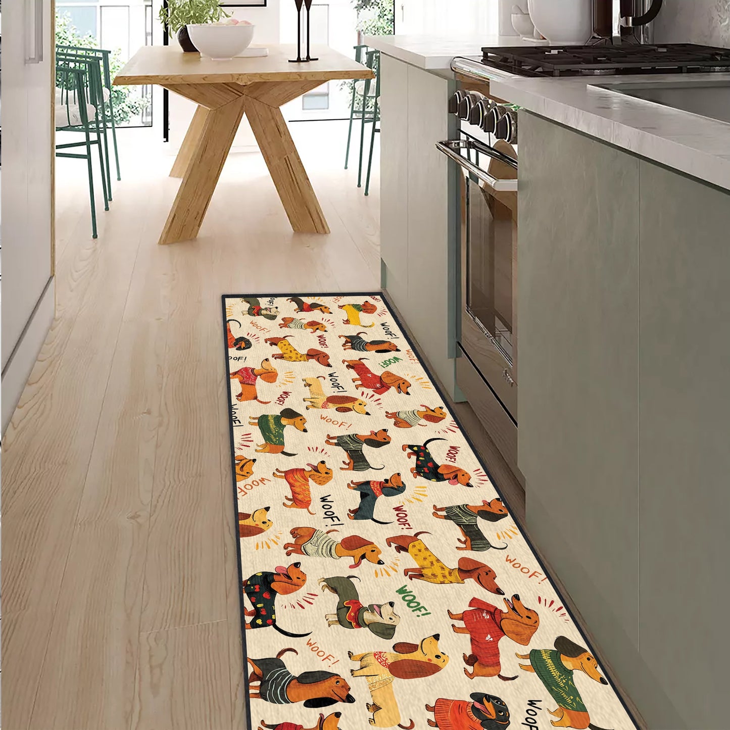 Shineful Ultra-Thin Non Skid Floor Mat, Kitchen Rugs Wagging Woof - Dachshund Delight