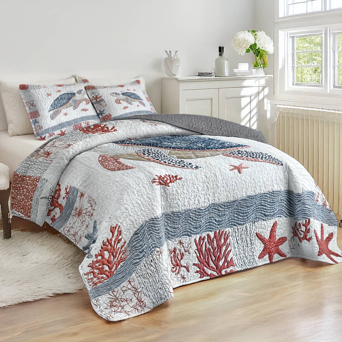 Shineful All Season Quilt 3-Piece Set - Oceanic Star Turtle