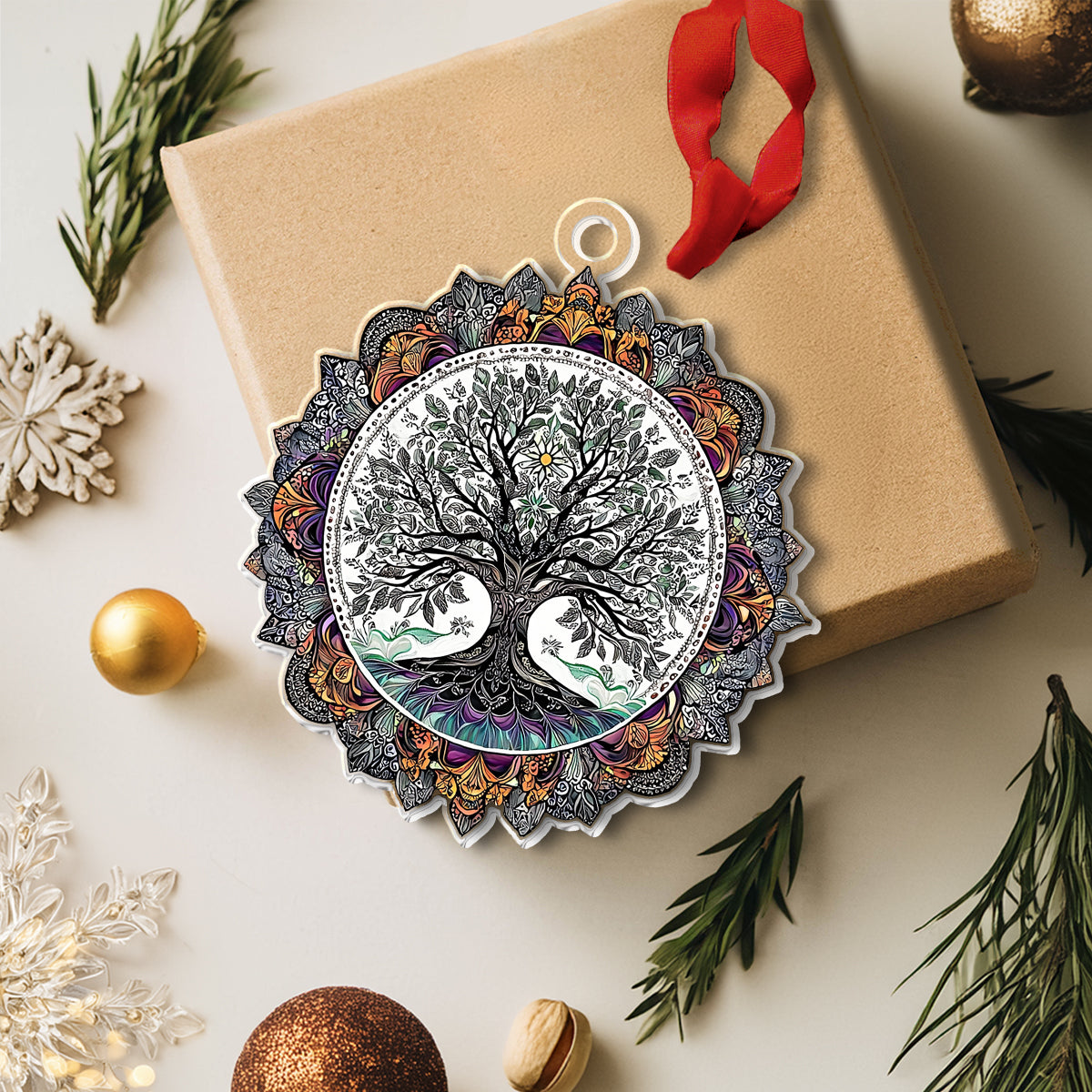 Glänzendes 2D-Acryl-Ornament – ​​Mandala-Baum des Lebens