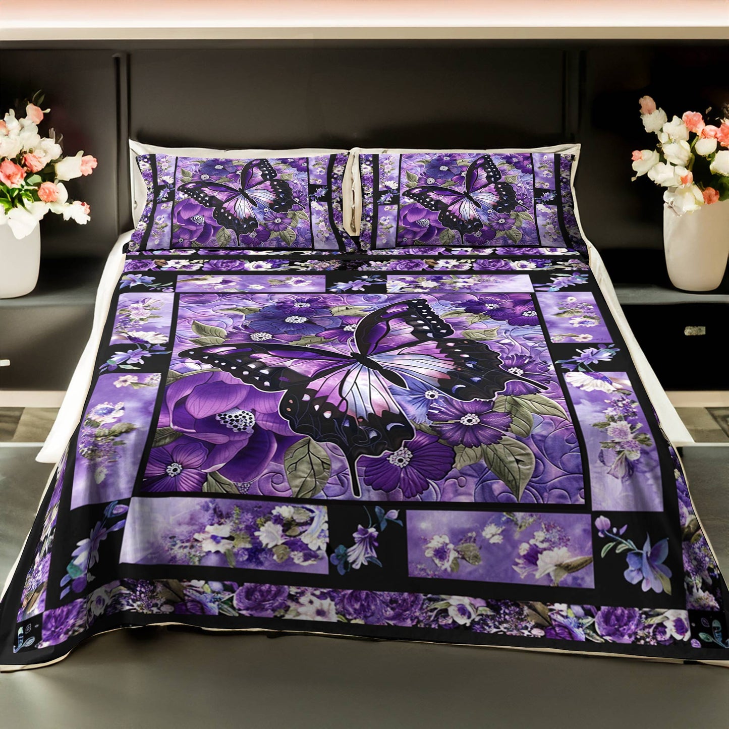 Ensemble de draps 4 pièces Shineful Superbes fleurs de papillon violet