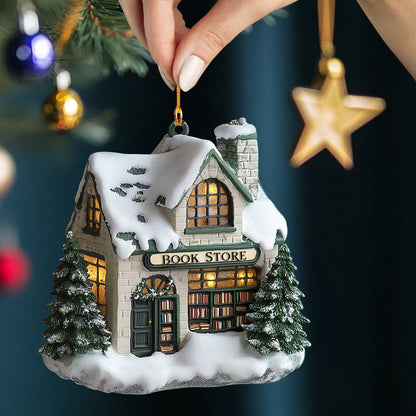 Shineful 2D Acrylic Ornament Snowy Bookstore Christmas