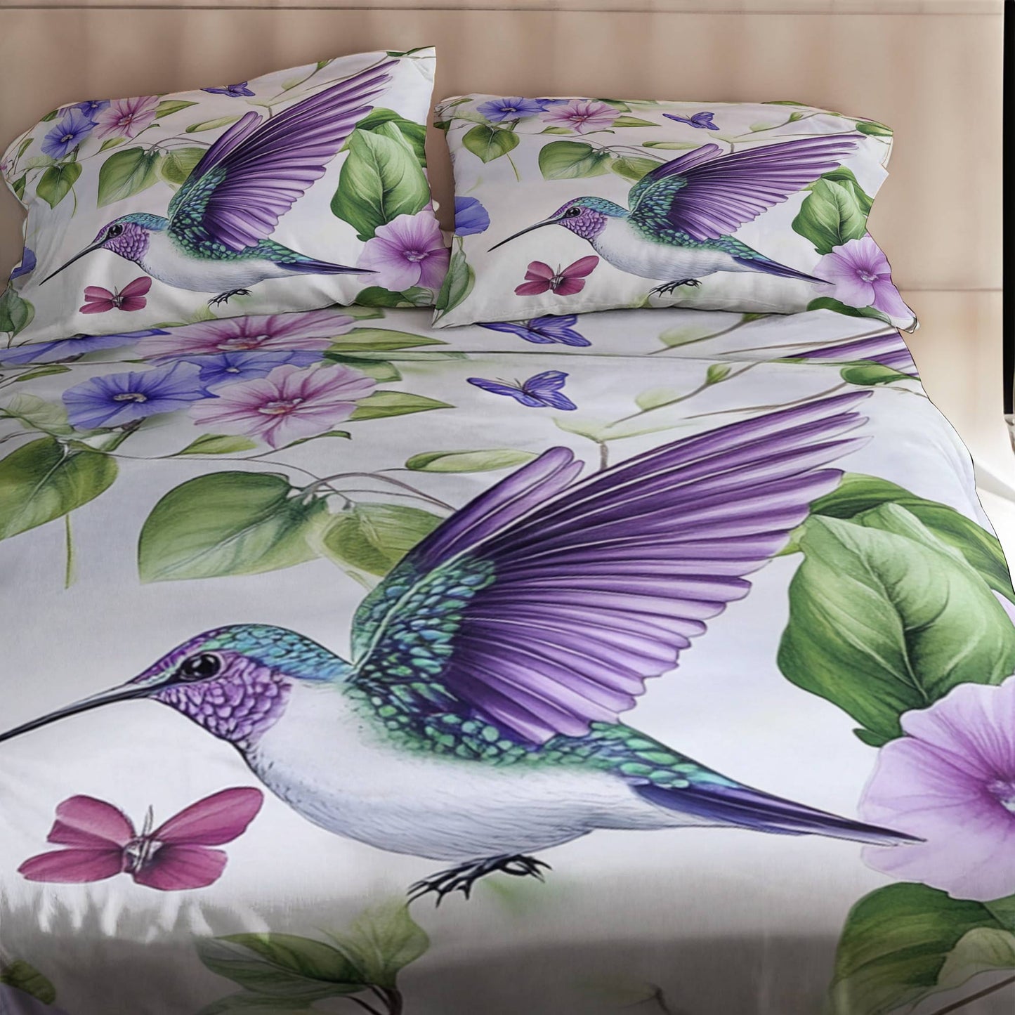 Shineful 4-Piece Bed Sheet Set Hummingbird Lovely