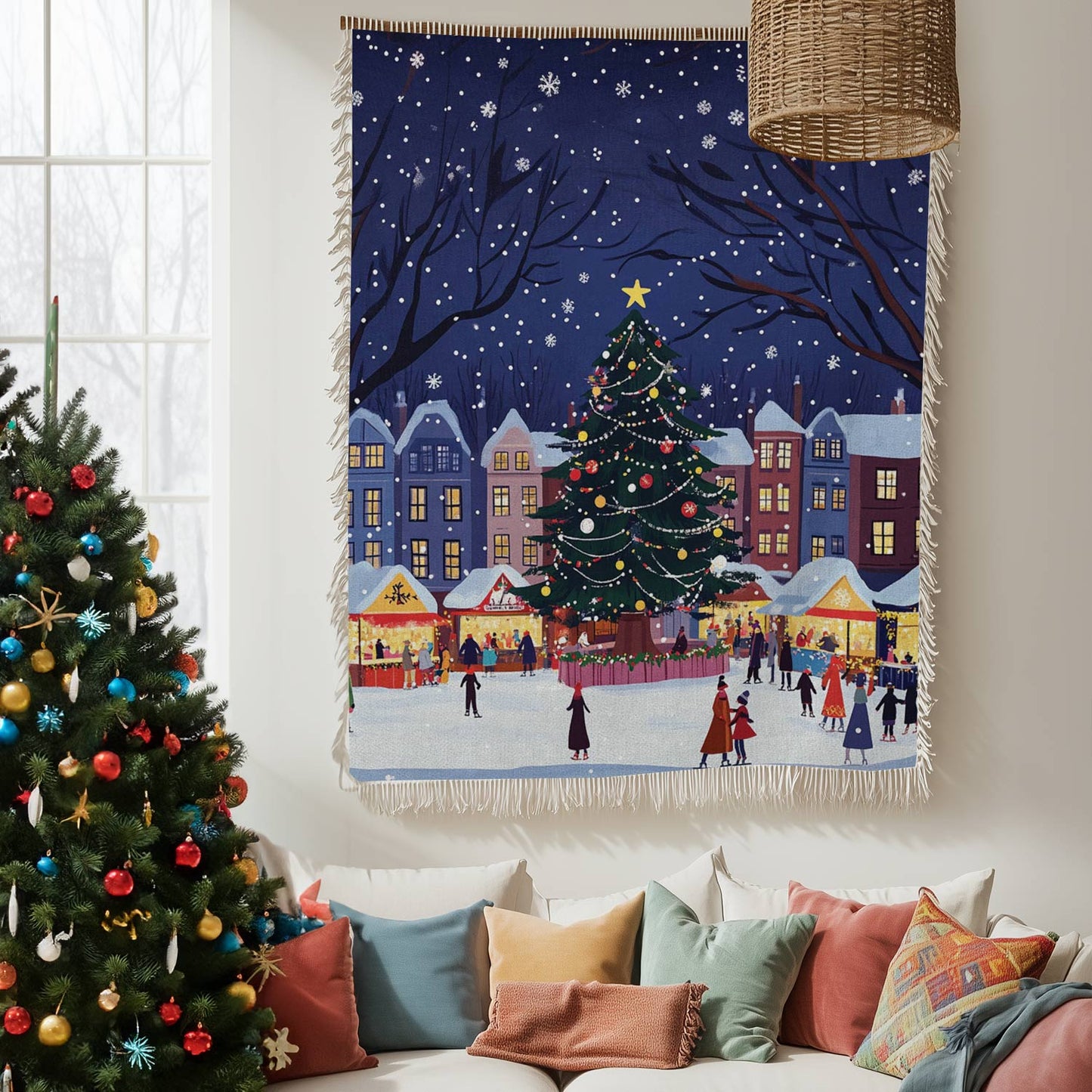 Shineful Woven Tapestry Throw Blanket Christmas Market