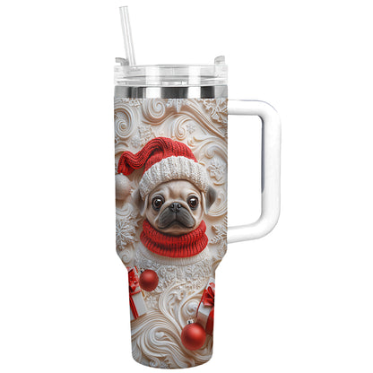 Shineful Glossy Tumbler Snowy Christmas Pug