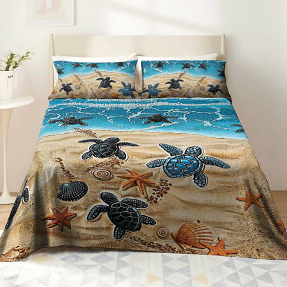 Shineful 4-Piece Bed Sheet Set Sea Turtle Journey