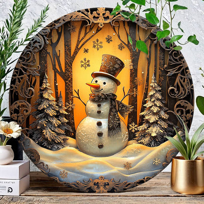 Plaque en bois 2D brillante, décoration à suspendre, panneau de porte, bonhomme de neige givré