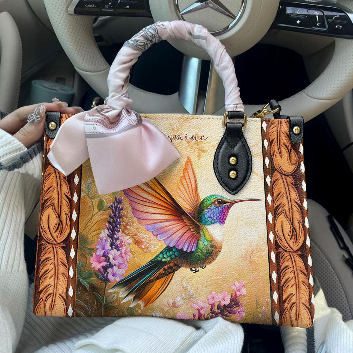 Shineful Personalized Leather Bag Elegant Hummingbird