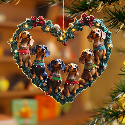 Shineful 2D Acrylic Ornament Dachshund Delight Christmas Heart