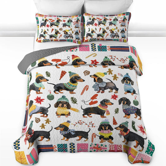 Shineful All Season Quilt 3-Piece Set Cozy Christmas Dachshund