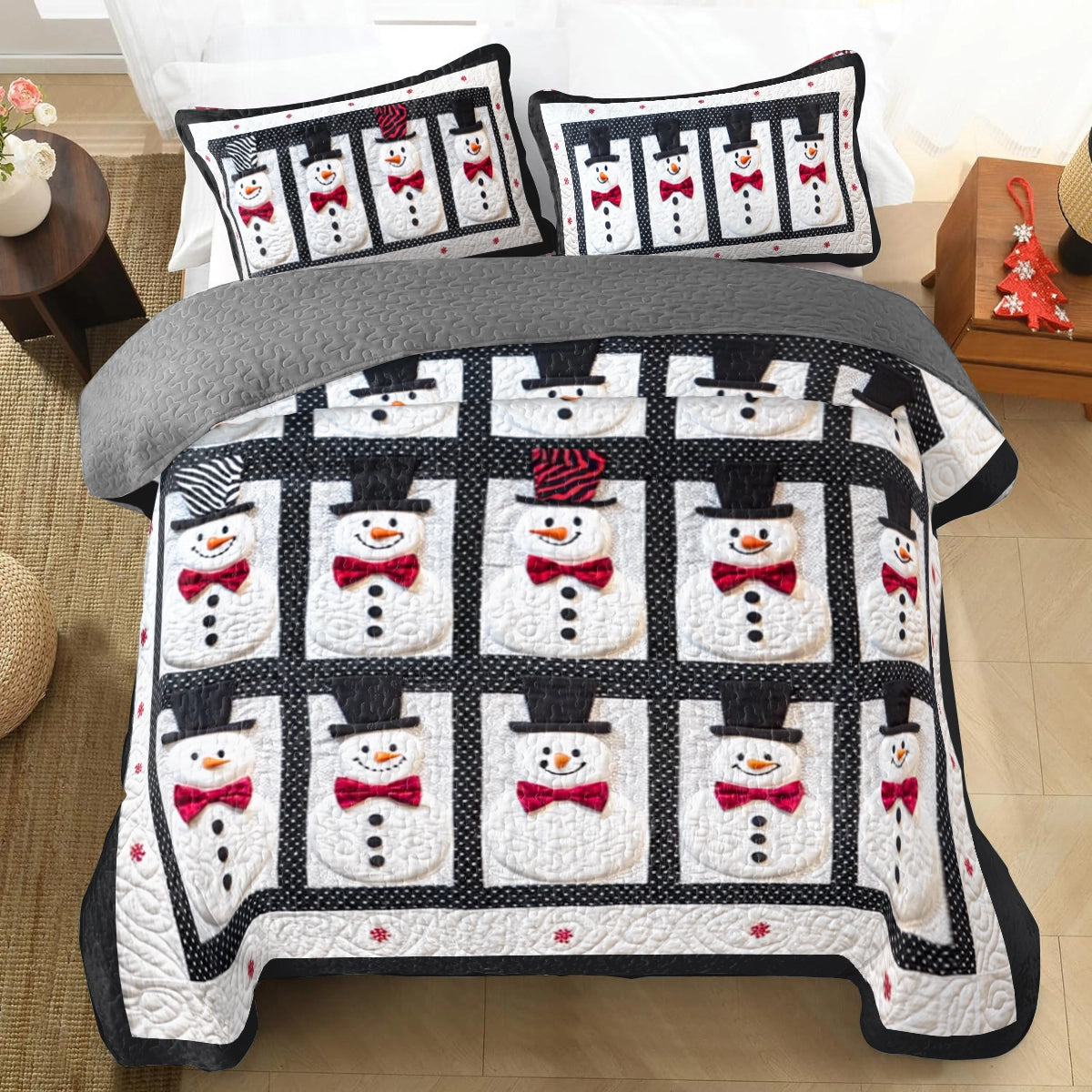 Shineful All Season Quilt 3-Piece Set Classic Top Hat Snowman