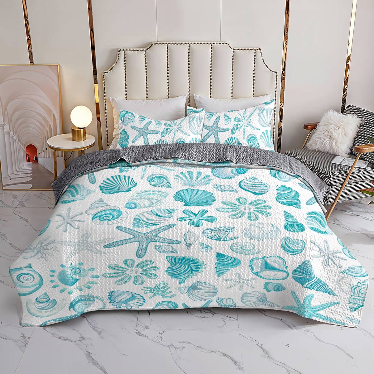 Shineful All Season Quilt 3-Piece Set Seashell Beach Love