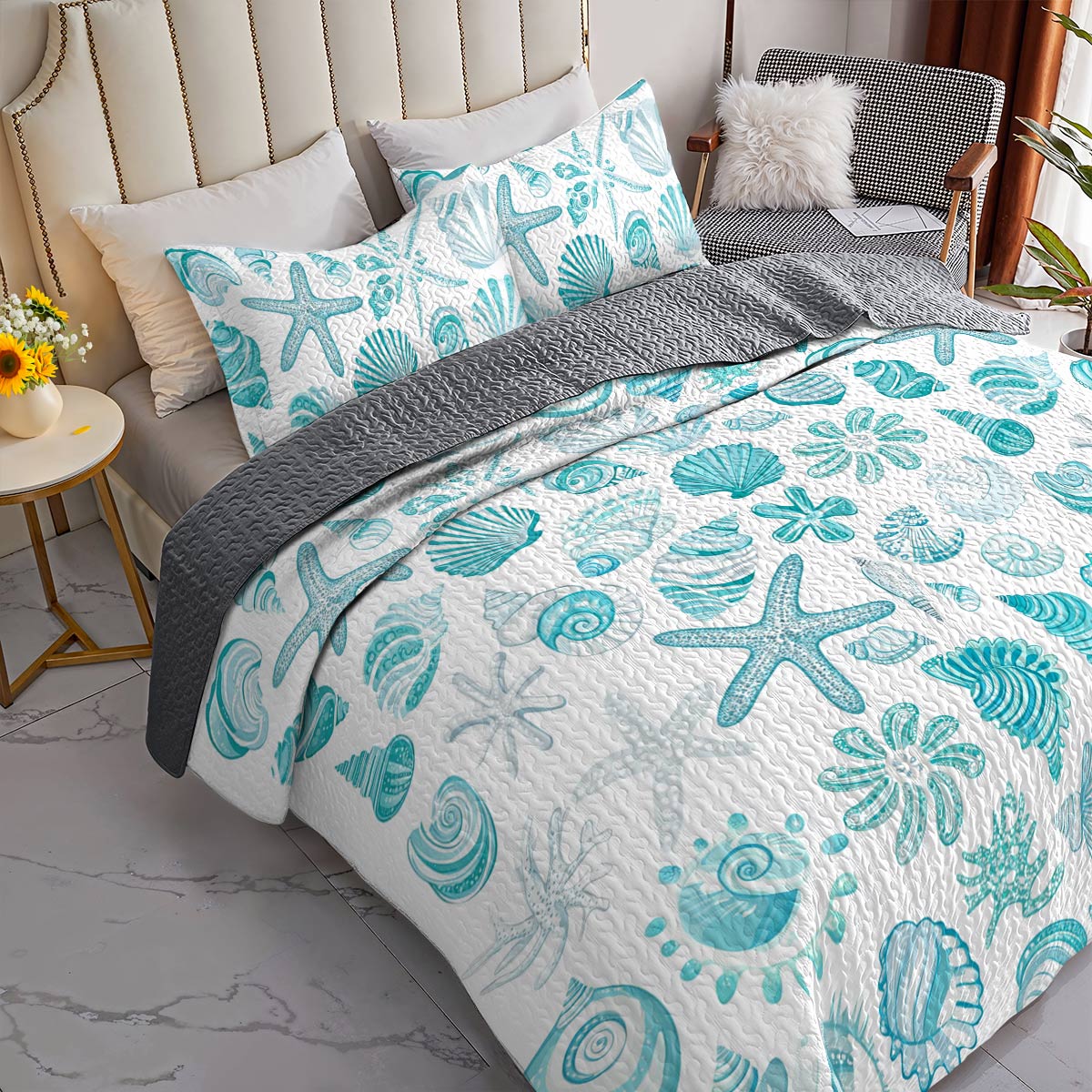 Shineful All Season Quilt 3-Piece Set Seashell Beach Love