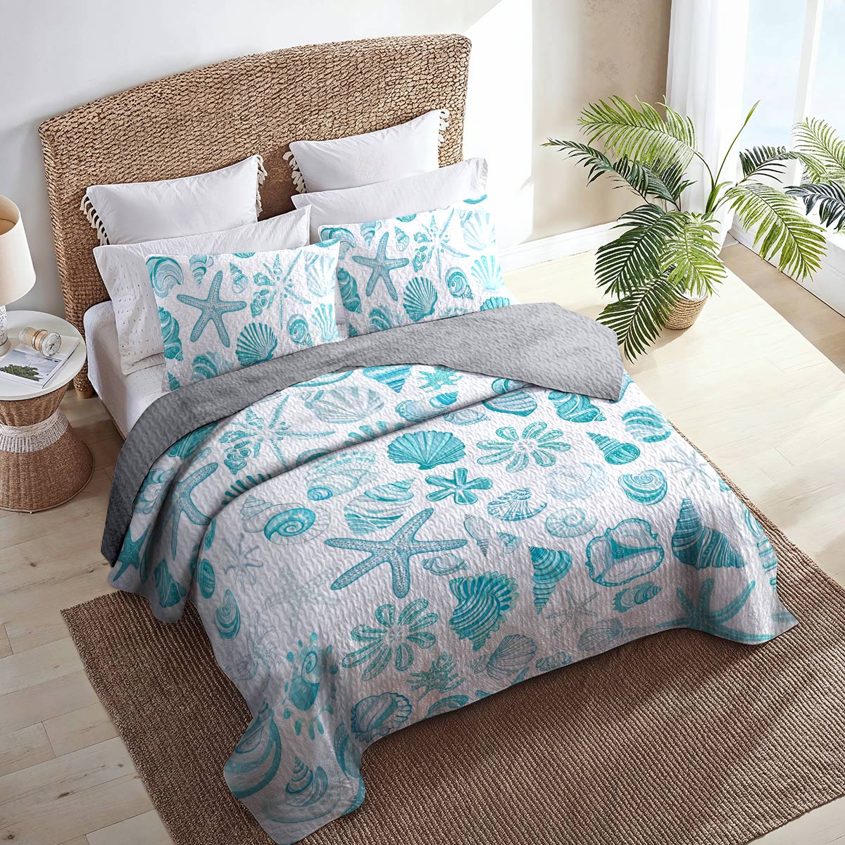 Shineful All Season Quilt 3-Piece Set Seashell Beach Love