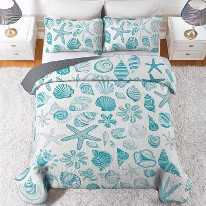 Shineful All Season Quilt 3-Piece Set Seashell Beach Love