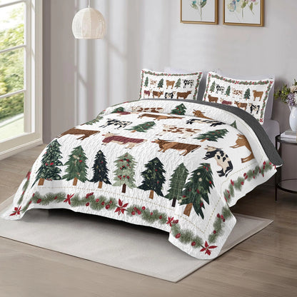 Shineful All Season Quilt 3-Piece Set Evergreen Christmas Cow