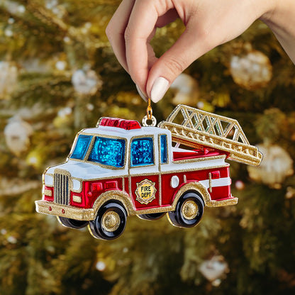 Shineful 2D Acrylic Ornament - Glittered Fire Truck Christmas