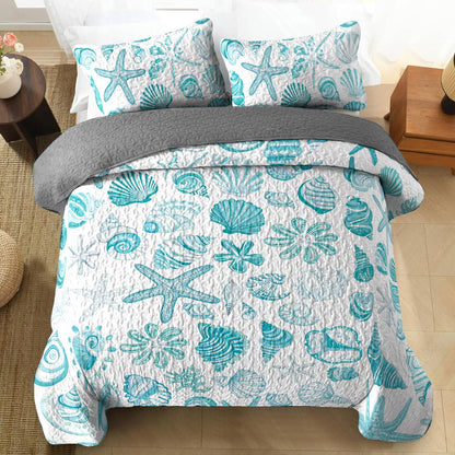 Shineful All Season Quilt 3-Piece Set Seashell Beach Love