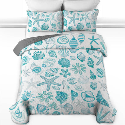 Shineful All Season Quilt 3-Piece Set Seashell Beach Love