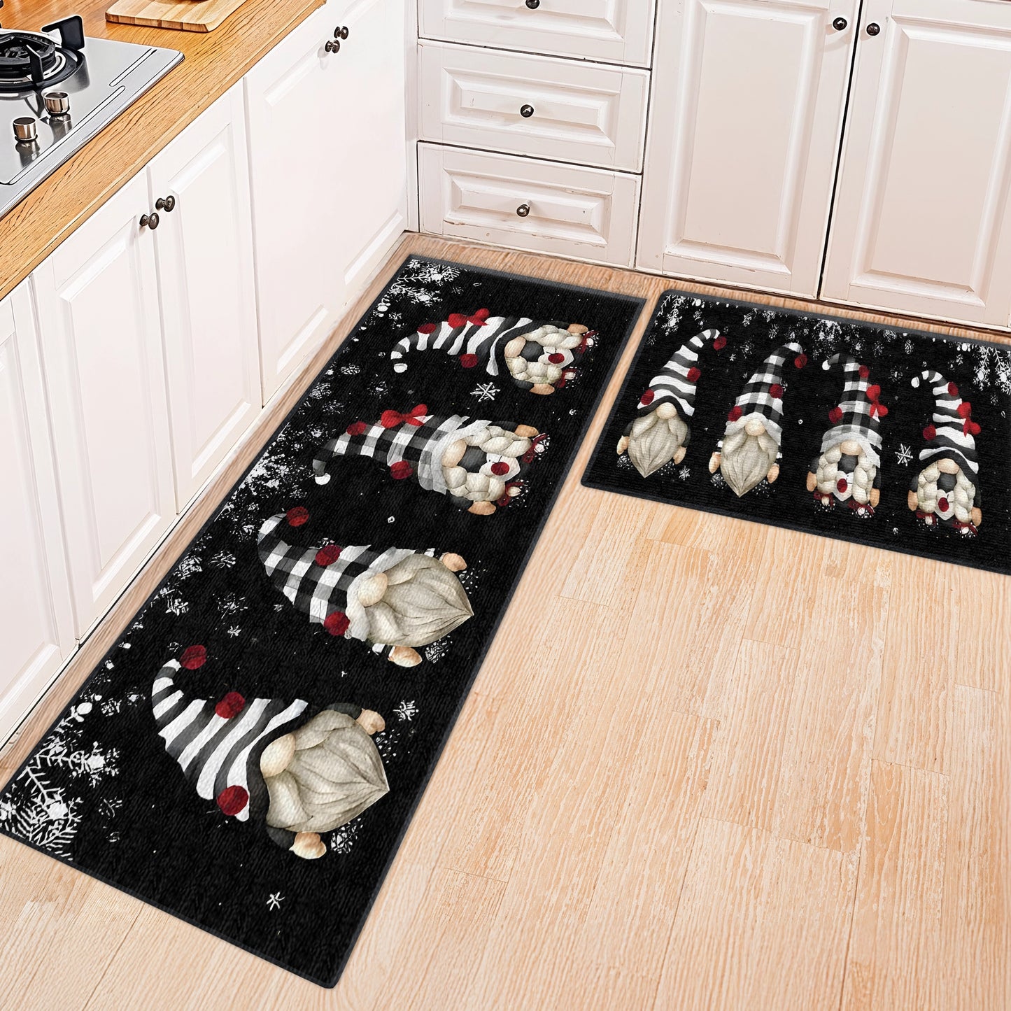 Shineful Ultra-Thin Non Skid Floor Mat, Kitchen Rugs Festive Gnome Family