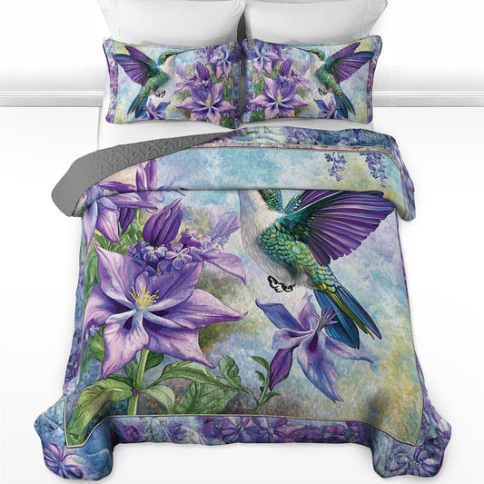 Shineful All Season Quilt 3-Piece Set Hummingbird Lavender Bloom