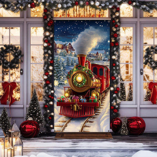 Couvre-porte brillant - Train de Noël 