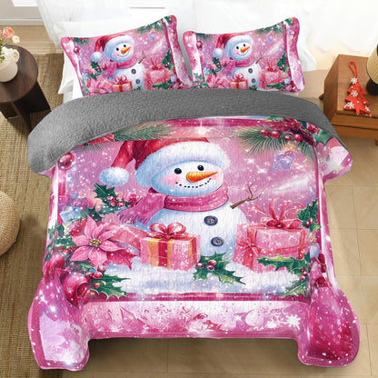 Shineful All Season Quilt 3-Piece Set Jolly Snowman Christmas