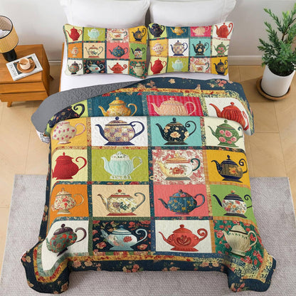 Shineful All Season Quilt 3-Piece Set - Vintage Teapot