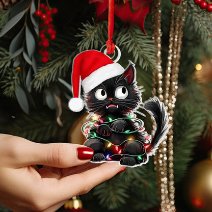 Glänzendes 2D-Ornament aus Acryl – Weihnachts-Unfug-Katze 