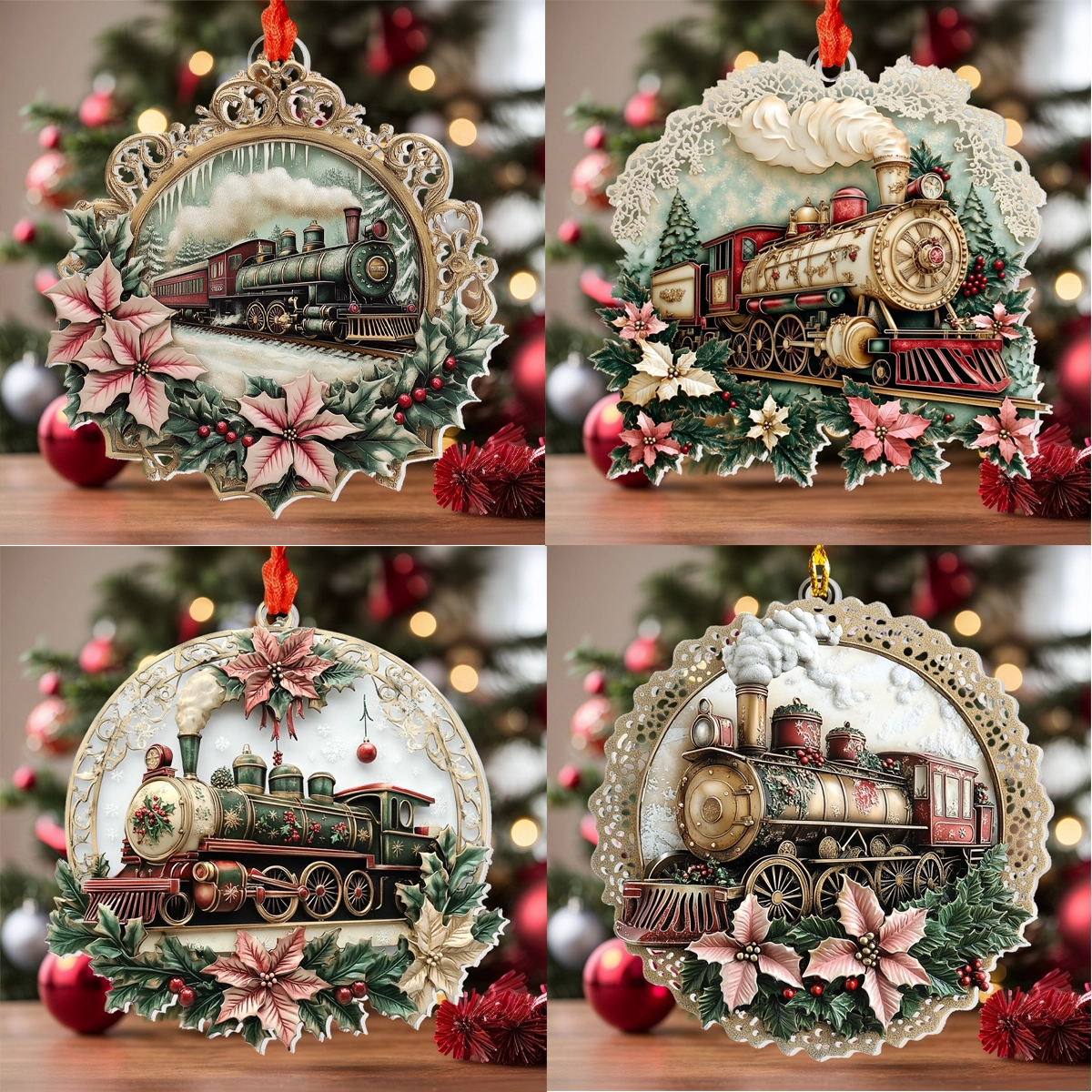 Glänzendes 2D-Acryl-Ornament – ​​Klassischer Weihnachtszug