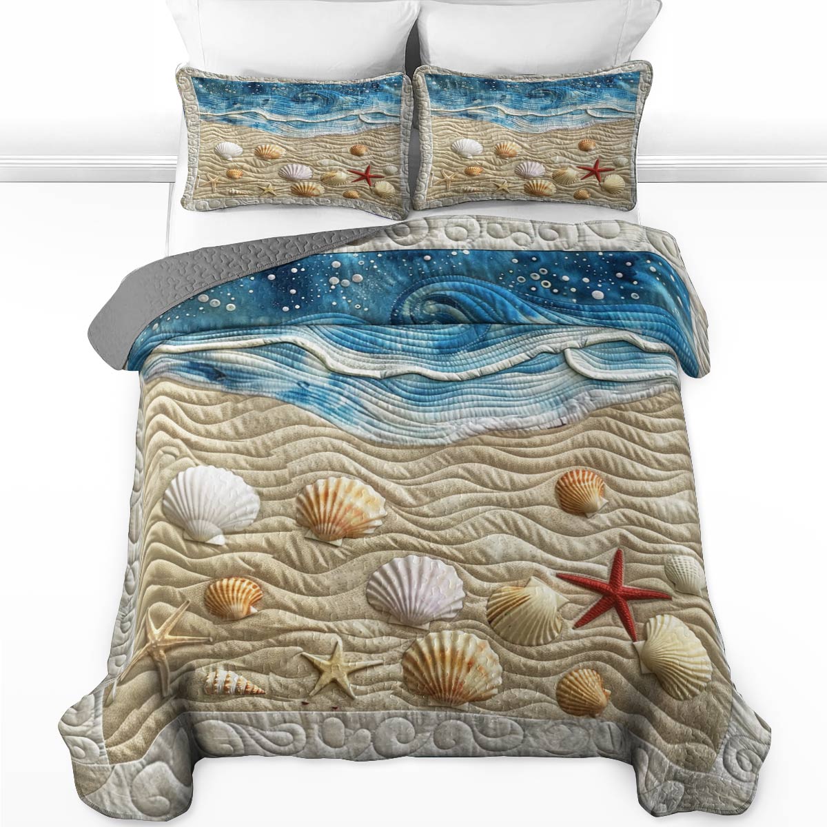 Shineful All Season Quilt 3-Piece Set Waves and Shells