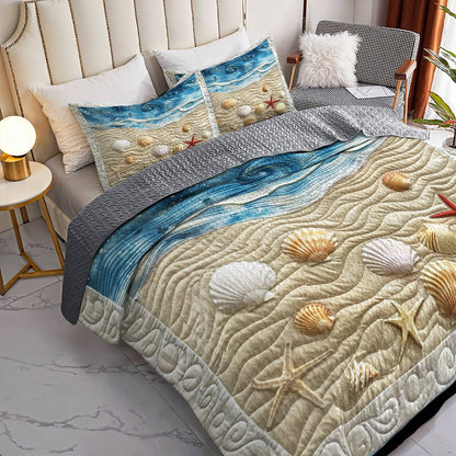 Shineful All Season Quilt 3-Piece Set Waves and Shells