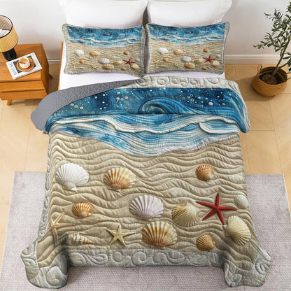 Shineful All Season Quilt 3-Piece Set Waves and Shells