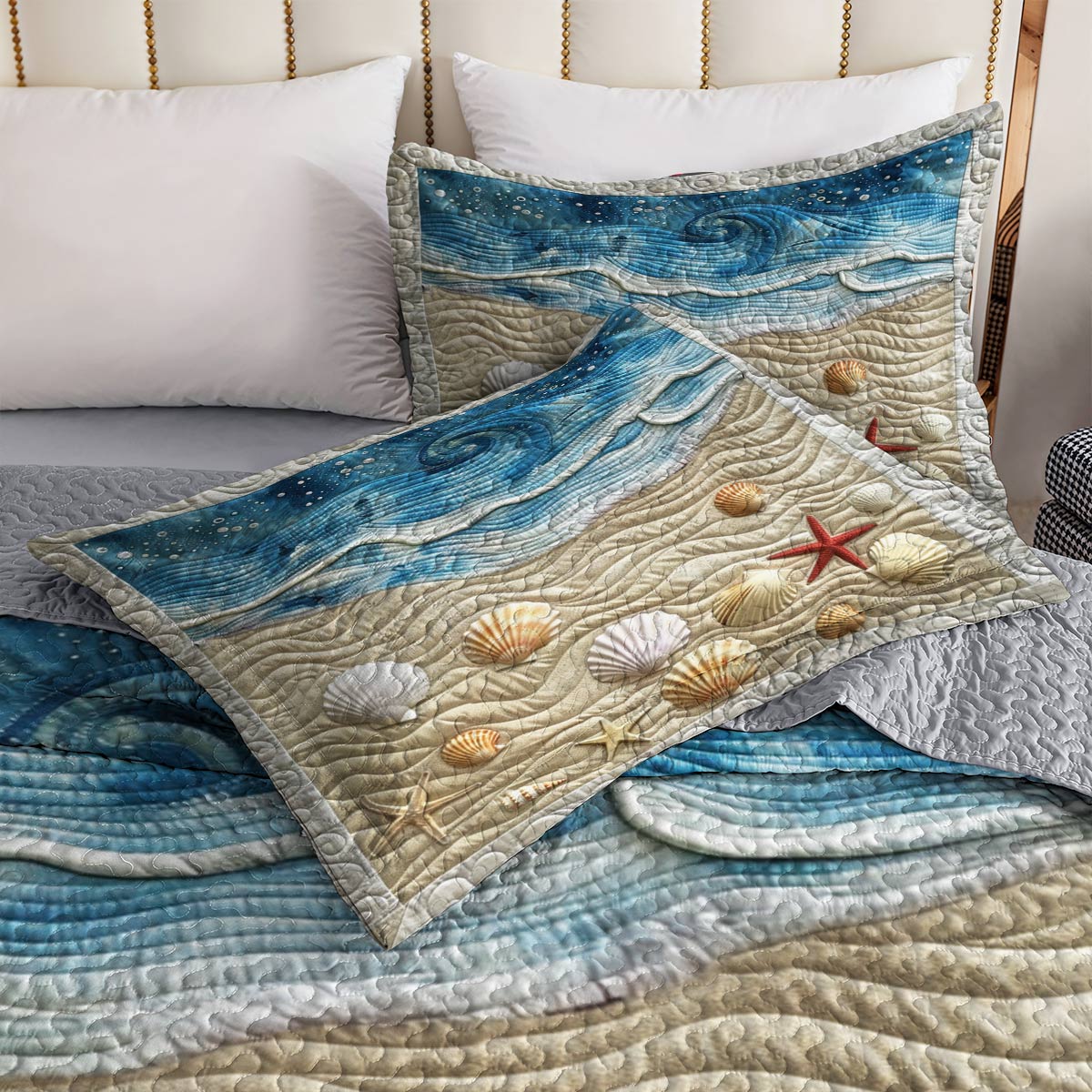 Shineful All Season Quilt 3-Piece Set Waves and Shells