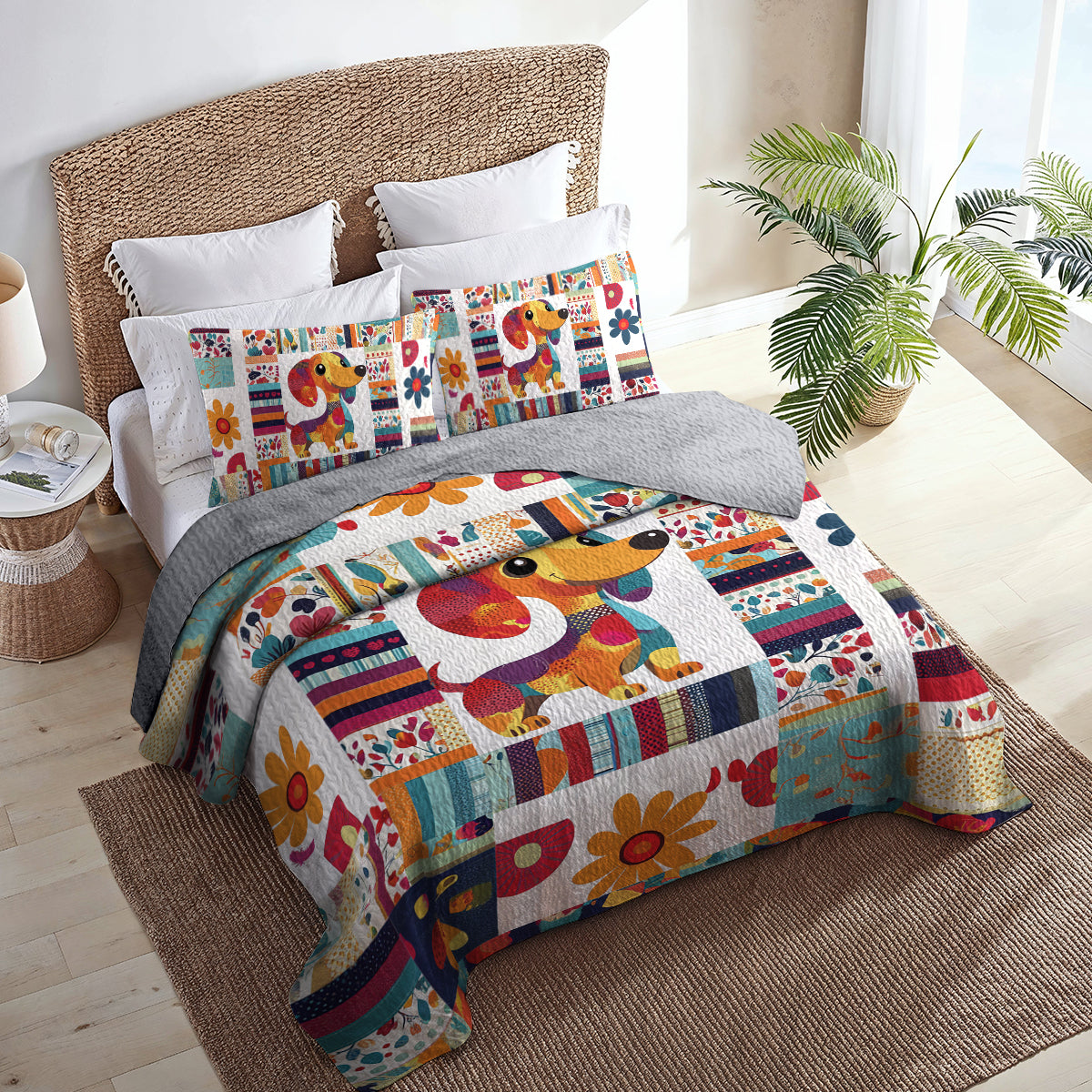 Shineful All Season Quilt 3-Piece Set Cheerful Dachshund