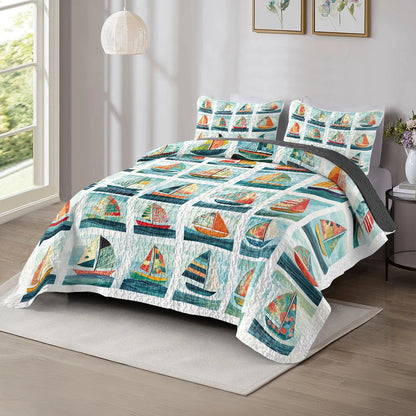 Shineful All Season Quilt 3-Piece Set - Sailing Sailboat Dreams