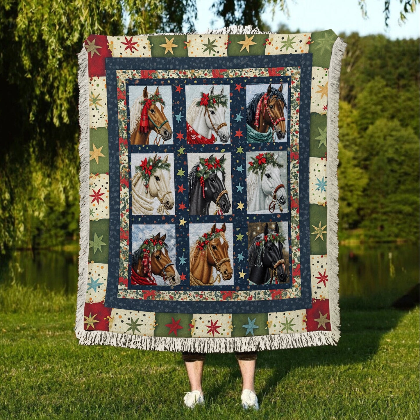 Shineful Woven Tapestry Throw Blanket Starlit Horse Holiday