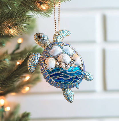 Shineful 2D Acrylic Ornament Sparkling Seashell Sea Turtle