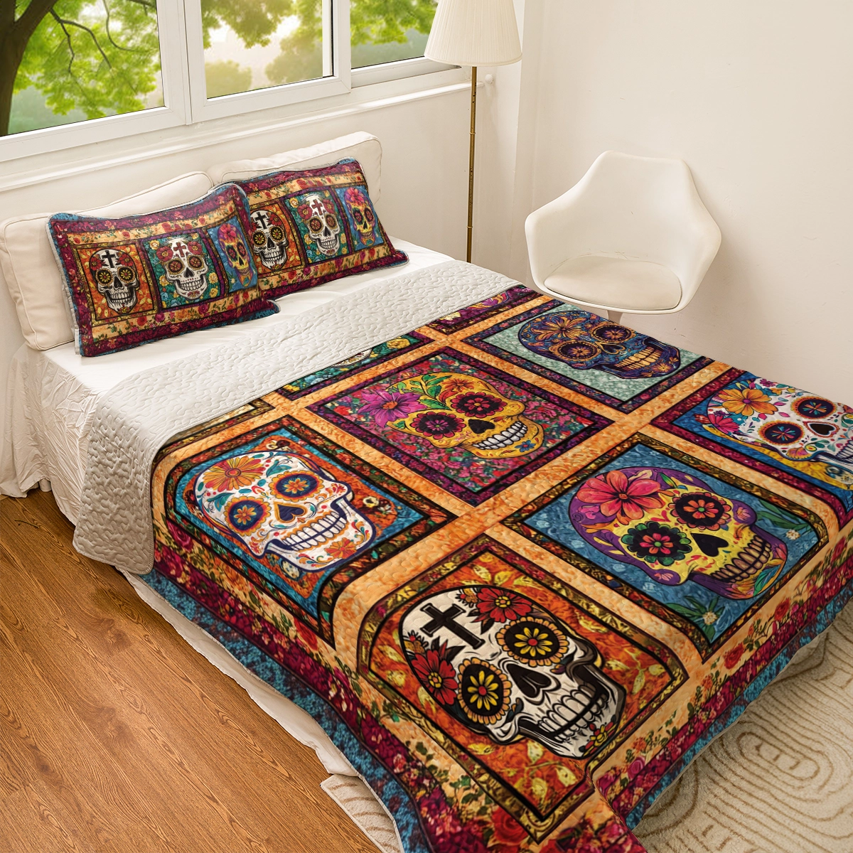 Shineful All Season Quilt 3-Piece Set Sugar Skull Fiesta