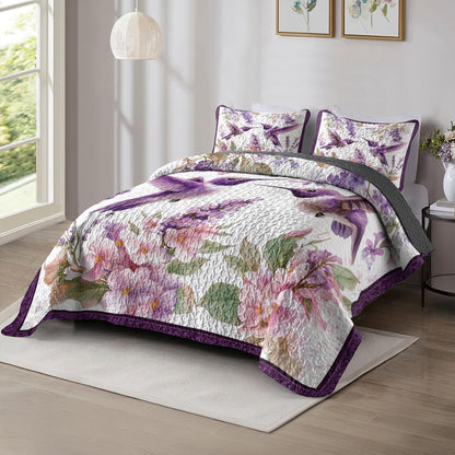 Shineful All Season Quilt 3-Piece Set Hummingbird And Lavender