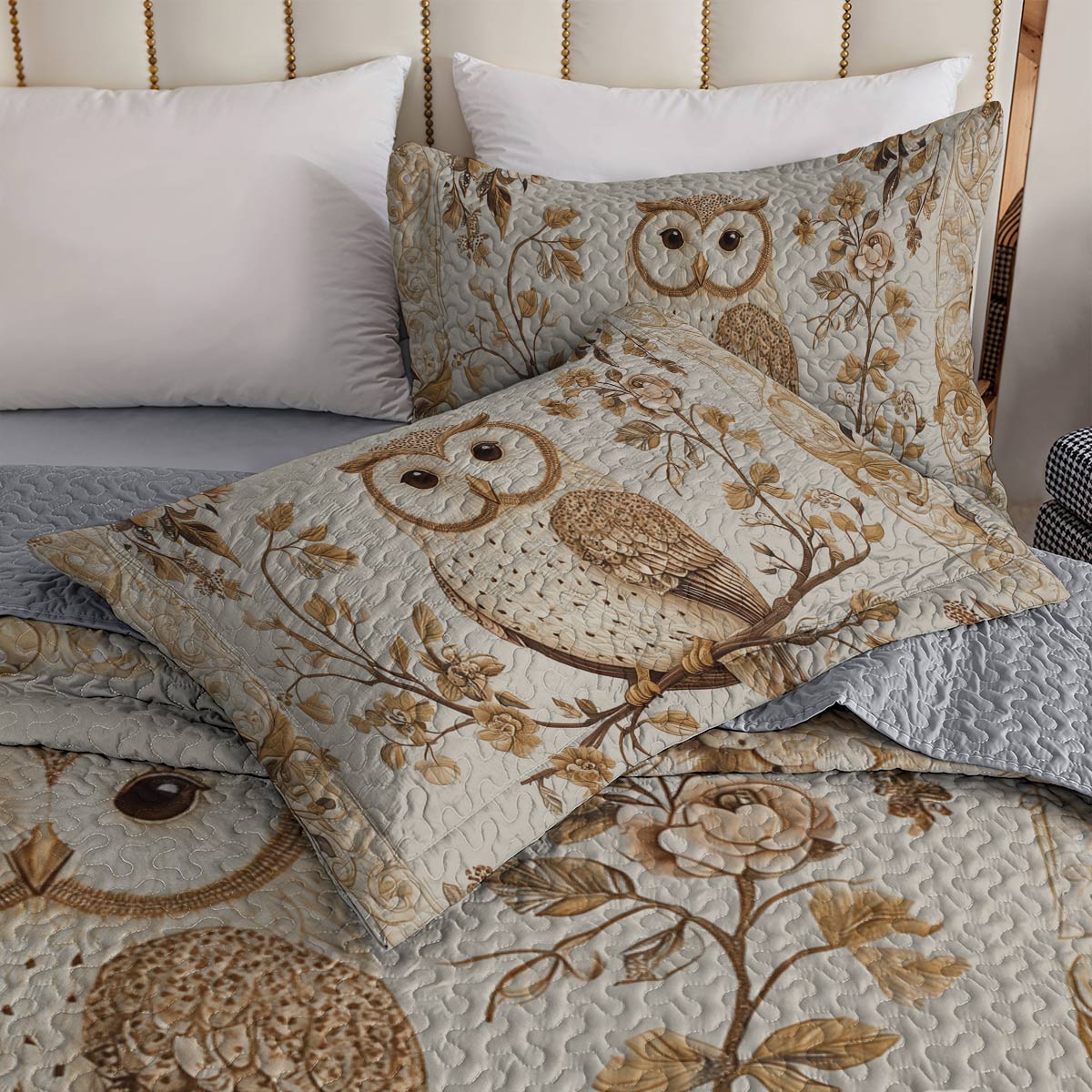 Shineful All Season Quilt 3-Piece Set - Vintage Elegance Owl