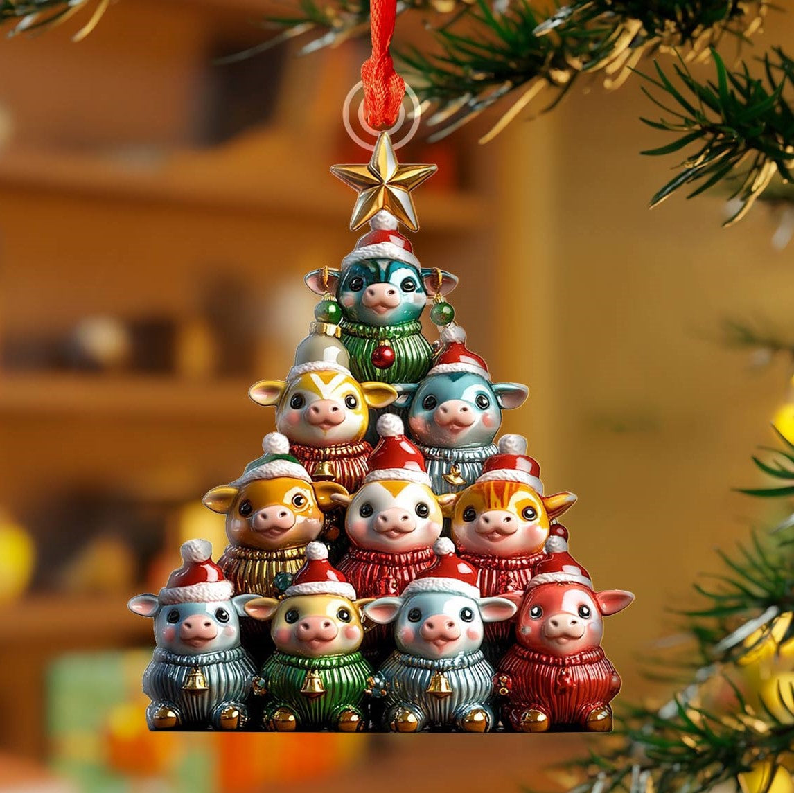 Shineful 2D Acrylic Ornament Cow Christmas Tree