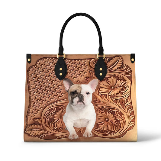 Glänzende Ledertasche Französische Bulldogge Elegance